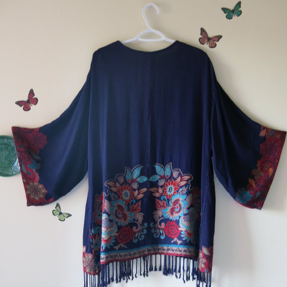 Time For Me Viscose Bohemian Floral Cardigan Kimono Top Size 2X( Fits Size S/M) - Picture 7 of 14